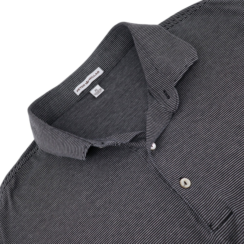 Peter Millar Mens XL Polo Shirt Black White Micro Striped 100% Cotton Golf Top